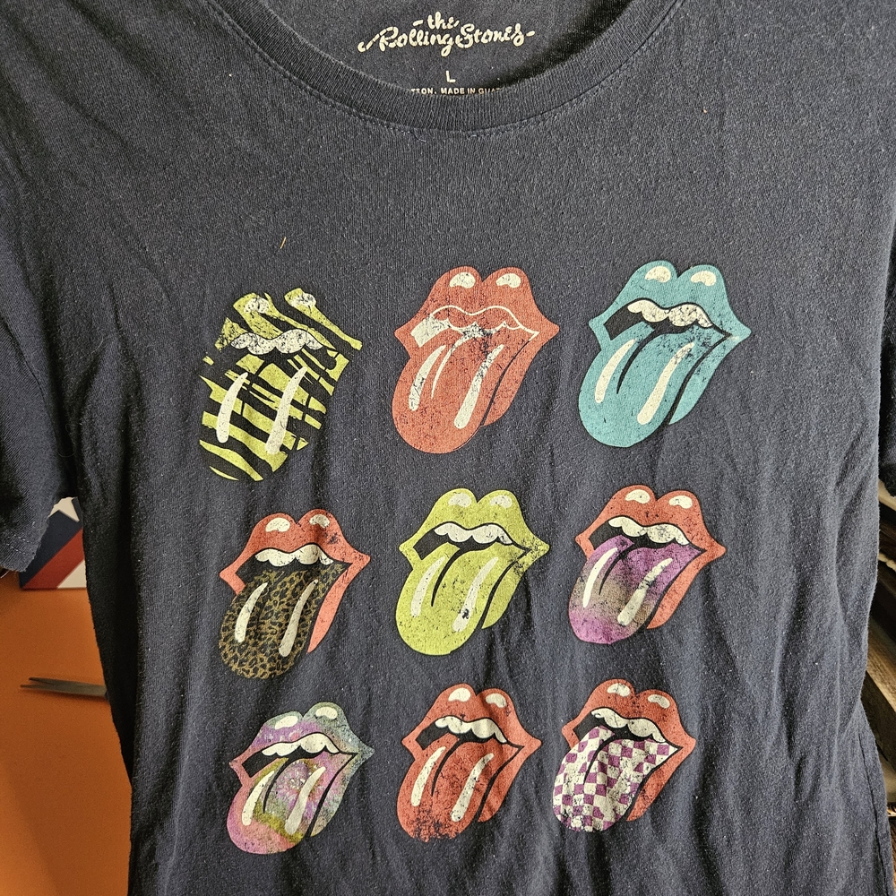 The Rolling Stones Short Sleeve Tee - Black with Multicolor Tongues